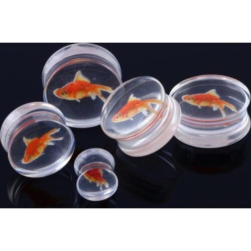 Golden Fish Liquid Ear Gauges Acrylic Ear Plugs and Tunnels Expander Earring Body Piercing Jewelry