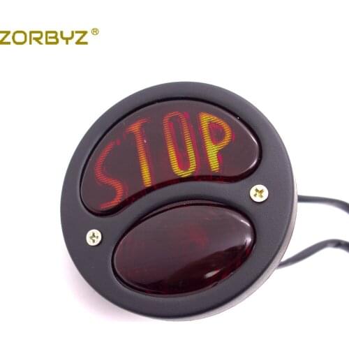 ZORBYZ Motorcycle Vintage Black/Chrome Metal STOP Round Tail Brake Light For Harley Cafe Racer Custom