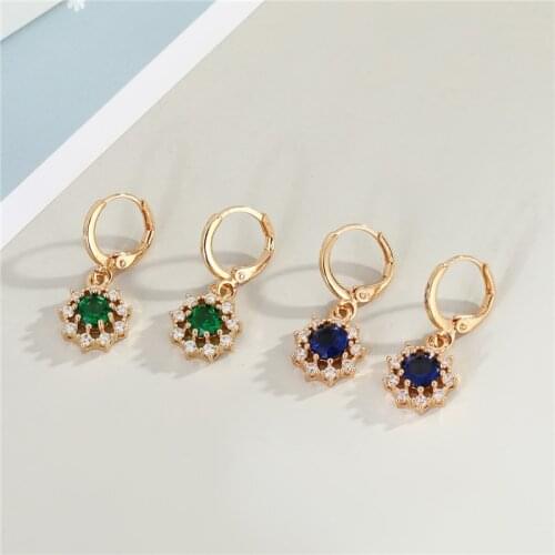 1Pair New Elegant Blue Crystal Flower Hoop Earrings For Women High Quanlity Vintage Minimalist Zircon Snowflake Ear Stud Jewelry