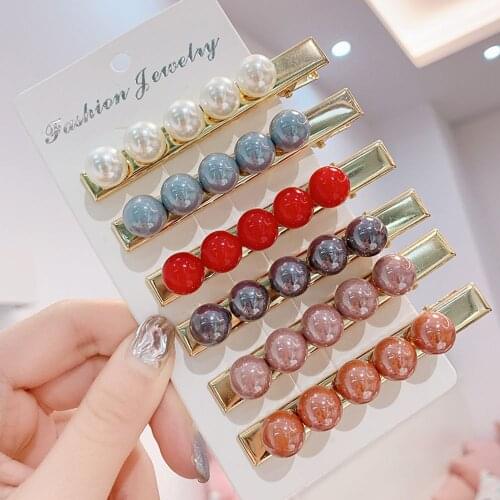 1PC New Women Girls Cute Colorful Acrylic Balls Gold Hair Clip Headwear Pearl Barrettes Beads Hairpins Headband Hair Accessories