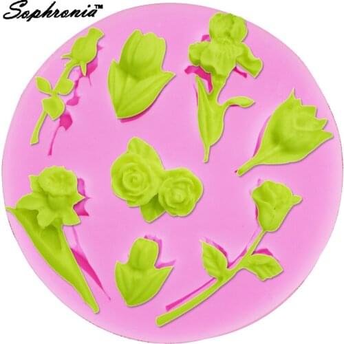 10PCS/set FDA High Quality 3D Round 8pcs Rose Flower Tulip Fondant Mold Silicone Sugar Craft Cake Decorating M319,7.8*0.9cm