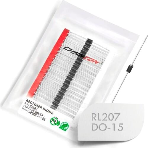 100 Pcs RL207 Rectifier Diode 2A 1000V DO-15 (DO-204AC) Axial 2 Amp 1000 Volt Electronic Silicon