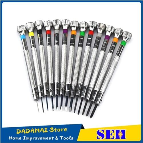 13PCs Metal 0.6-2.0mm Screwdrivers Set Professional Slotted Cross Screwdriver Kit Watchmakers Watch Repair Tools