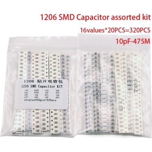 16values*20PCS=320PCS 1206 SMD Capacitor assorted kit 10pF-475M component diy samples kit new and original
