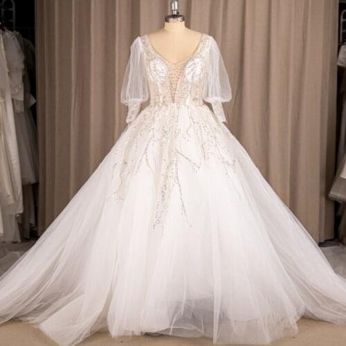 9245#100% Real Photos Square Neck Backless Beading Long Sleeve Princess Ball Gown Wedding Dresses Wholesale Price