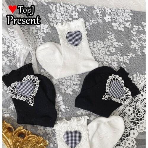 Alice lace heart-shaped cotton socks Japanese JK soft girls students Lace cute pile socks