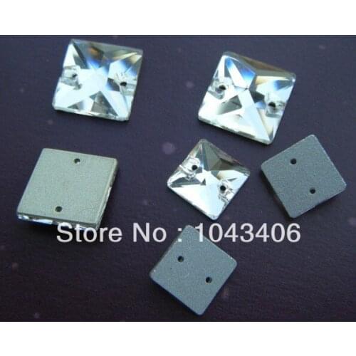 Free shipment,200pcs 14x14mm Square Sew on Glass rhinestone Flatback 2 holes Crystal Clear Color Sewing crystal