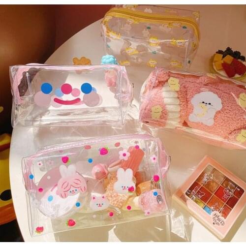 Large Cute Pencil Case Big pencil bag kawaii Makeup Bag School Supplies Transparent Storage Stationery Cat Clear Pencil Pouch