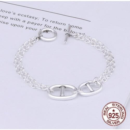 Sterling silver S925 Pig nose bracelet female student tide brand personality boy simple word buckle net red hand jewelry