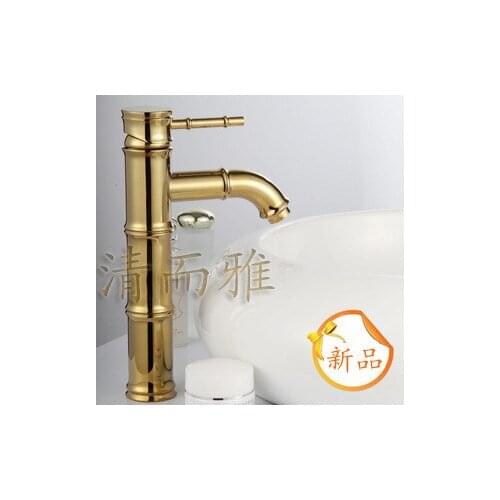 Clean and elegant gold-plated bathroom basin mixer full of hot and cold heightening taps European antique copper faucet A04