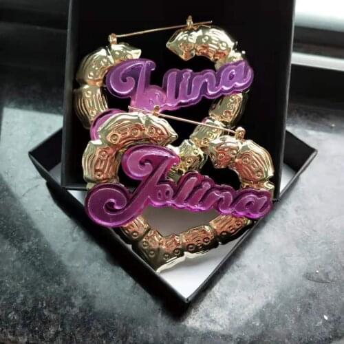 DOREMI Hiphop Bamboo Hoop Earrings Customizable Customize Name Earrings Bamboo Style Custom Hoop Earrings With Statement Words