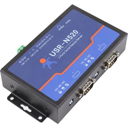 Double Serial Server Device 2 ports RS-232/422/485 to Ethernet Converter Support Modbus RTU to TCP Multi-host Polling DC 5-36V