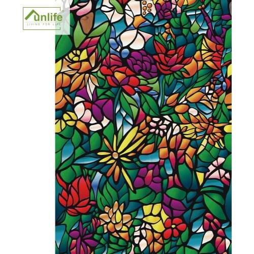 Funlife® Gorgeous Flowers Static Cling Glass Door Window Film Self-Adhesive Bathroom Decor Window Stickers DIY Wall Art Decals
