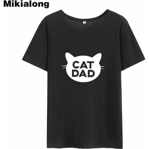 Mikialong Cat Dad Kawaii Ulzzang Tshirt Women 2018 Short Sleeve Cotton Camiseta Feminina Black White Tumblr T-shirt Women Tops