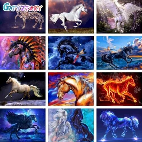 GATYZTORY Horse DIY Painting By Numbers Picture Acrylic Animal Coloring City Paint On Canvas For Home Decors Artwork Modern Wall