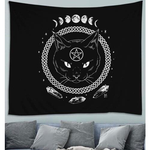 Cat Black White Moon Phase, Tapestries for Bedroom College Dorm Living Room Wall Decor Art