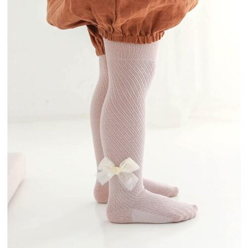 Kids Girls Cotton Ribbed Bow Pantyhose Toddler Child Summer Princess Knit Tights Newborn Infant Thin Mesh Pants Baby Accessories