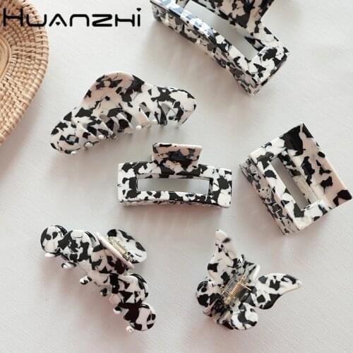 HUANZHI 2020 korean Winter New Korean Trendy Elegant Milk Cow Pattern Acrylic Grab Clip Hair Clip Accessories for Women Girls