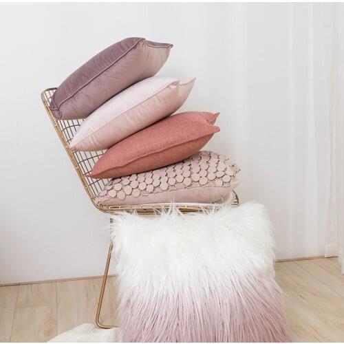INS pink velvet plush solid sofa decorative cushion cover patchwork girlish pillow cover home bed chair office decor pillowcase