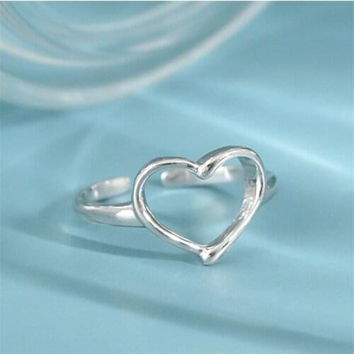 Hot Sale Big Large Wide Surface Love Heart Adjustable Cock Ladies Ring For Woman Tibetan Silver Golden Open Finger Rings Jewelry