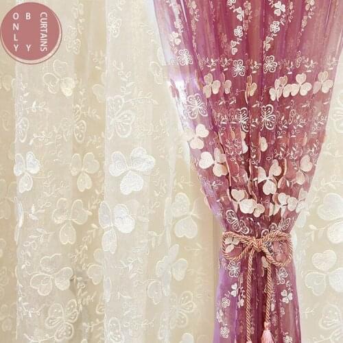 Korean New White Powder, Purple Relief Window Screen, Embroidered Curtain, Curtains for Living Dining Room Bedroom