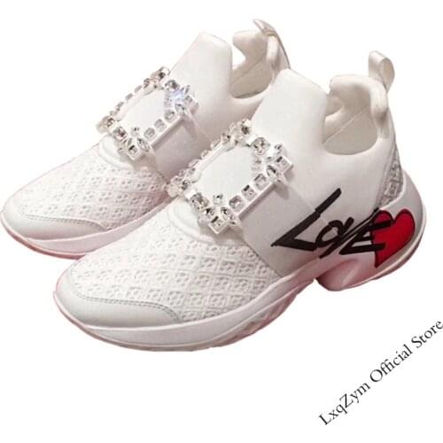 Casual Sneakers Shoes For Woman Brand Desiger Breathable Surface Elastic Slip-On Flat Training Sports Leisure Shoes Lady