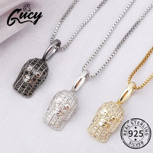 GUCY 925 Sterling Silver Mask Pendant Iced Hip Hop Micro Pave AAA+ Cubic Zirconia Fashion Style Jewelry