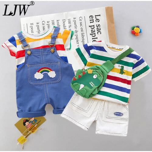 LJW 2021 Cartoon infant Suits Baby Clothing Set for Boys Girls Cute Summer Casual Clothes Set Striped Top+Shorts Kids Clothes