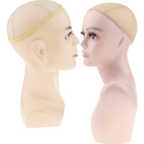 2pcs Realistic Plastic Female Male Mannequin Head Hat Wig Display Manikin