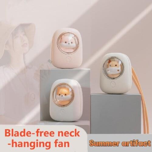 2021 New Usb Mini Neck Fan Ultra Low Noise Lazy Portable Portable Desktop Cartoon Capsule Small Fan Small Night Light Girl Gift