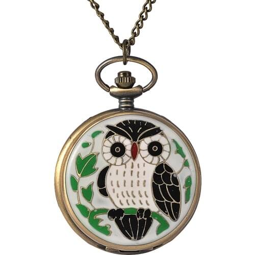 8962Fashion Retro Classic style pocket watch cute color drip rubber shell owl classic quartz pocket watch multicolor
