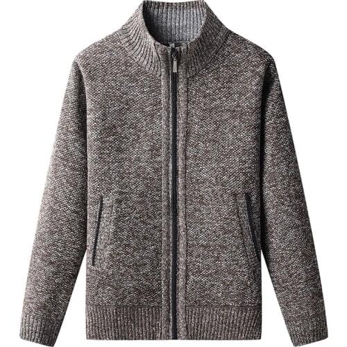 Mens autumn/winter sweater jacket casual loose large size solid color zipper cardigan catch fleece thick wool warm jacket