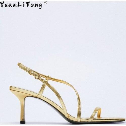 2021 Summer New Style Sandals Gold-plated High-heeled Leather Womens Shoes