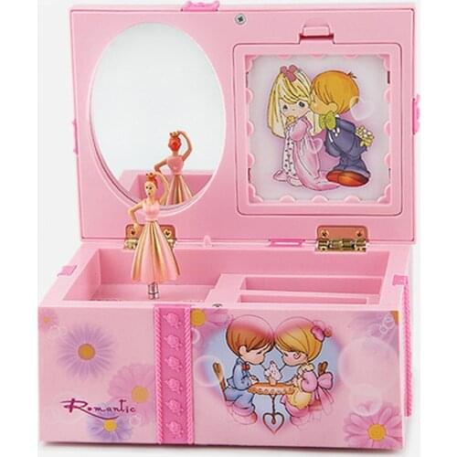 50%HOT Dancing Girl Music Box Ornament Jewelry Storage Organizer with Makeup Mirror