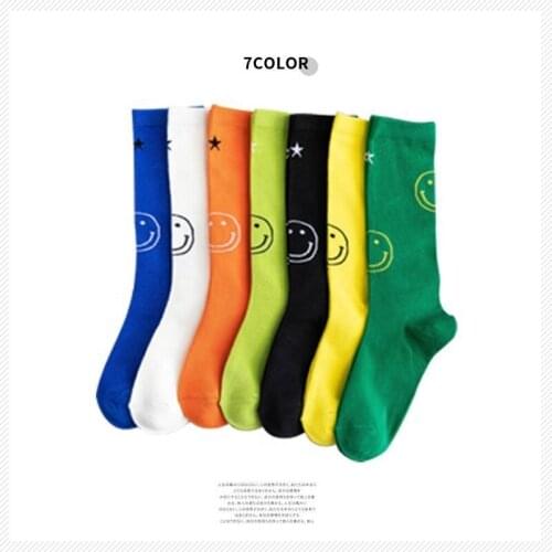 Autumn Winter New Style Middle Stockings Yellow Light Color Full Cotton Women Smile Socks