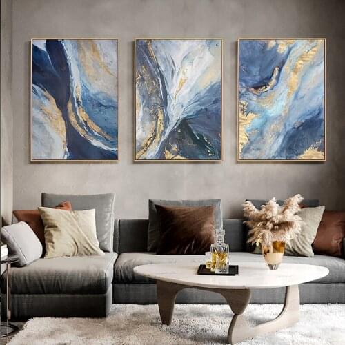 Modern Poster Abstract Marble Texture Canvas Print Painting Blue Ink Posters And Prints Nordic Wall Pictures Living Room Decor