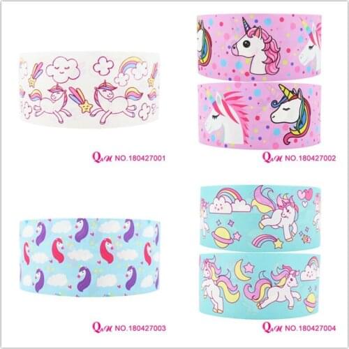 Q&N ribbon 16mm 22mm 25mm 38mm 50mm 75mm unicorn printed grosgrain ribbon webbing 50yards/roll for hair tie free shipping
