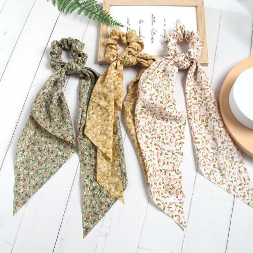 Fashion women Floral Printting Hair Scrunchies Vintage Long Hair Ribbon Ponytail Scarf Sweet Elastic Hair Band Hair Accessories