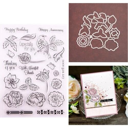 WYSE Metal Cutting Dies and Clear Stamps Flower Leaves Stamp with Dies 2020 for Scrapbooking Craft Paper Card Making Embossing