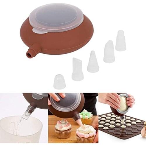 Silicone Macron Nozzle Pot Cake Silk Flower Decorative Molds Macaron Pot With 5 Decorating Mouths Kitchen Baking Tools
