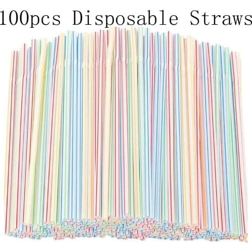 100pcs Plastic Drinking Straws 8 Inches Long Multi-Colored Striped Bedable Disposable Straws Party Multi Colored Rainbow Straw