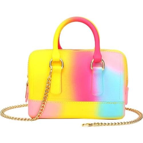 Women Jelly Handbags Silicone Sweet Rainbow Women Casual Tote Bag Ladies Crossbody Shoulder Beach Bags Girls Pouch Bolsos