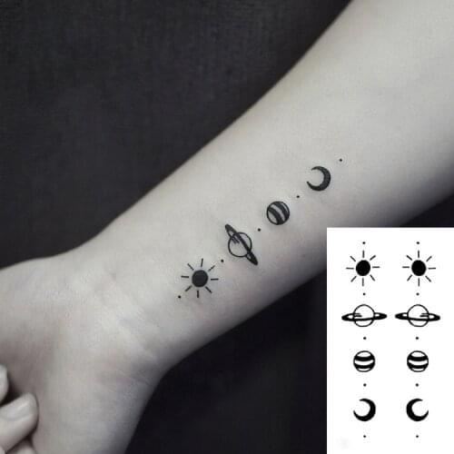 Tattoo Sticker Body Art Black White Drawing Little Element planet sun moon star Water Transfer Temporary Fake tatto flash tatoo