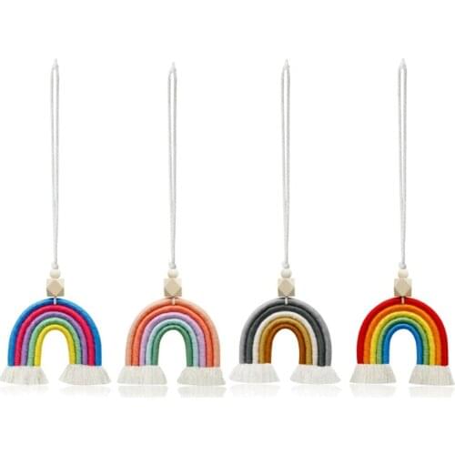 Woven Rainbow Wall Hanging for Bedroom Nursery Baby Kids Rooms Playroom Tapestry Rope Woven Tassel Art Home Decor Car Ornament