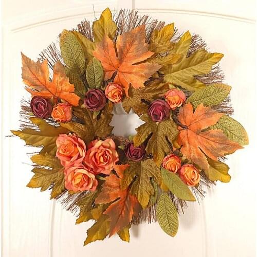 Rose Maple Leaves Wreath Thanksgiving Door Hanging Ornament