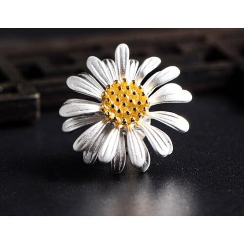 VLA 925 Silver National Style Lovely Daisy Brooch Womens Creative Flower Clothing Accessories Jewelry Birthday Gift