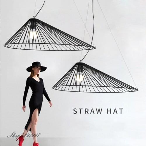 Nordic Postmodern Pendant Lights Iron Straw Hat Vertigo Suspension Dining Room Luminaire Steel Lamp for Living Room Decoration