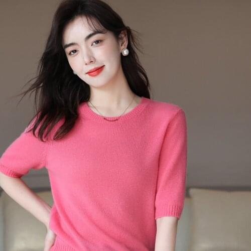 Womens T-shirt short sleeve Pullover backing early spring 2021 new loose cashmere sweater thin
