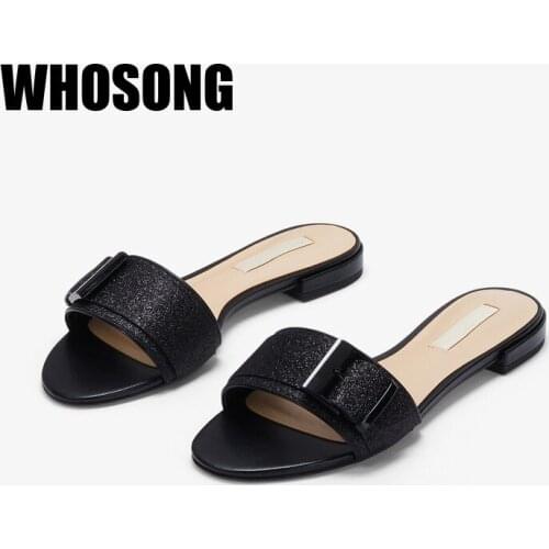 New Summer Women Slippers Girls Glitter Slides Woman Black Bling Flats Ladies Outside Shoes Female Brand Mules Zapatos De Mujer