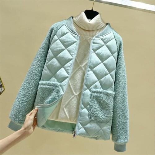 Female Coats Lambswool Plus size Outwear short cotton Jacket O-neck loose Warm Zipper Coats Lamb Fur Parkas Womens Jackets